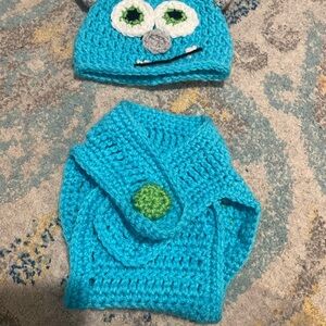 Hand made crochet baby outfit monsters inc